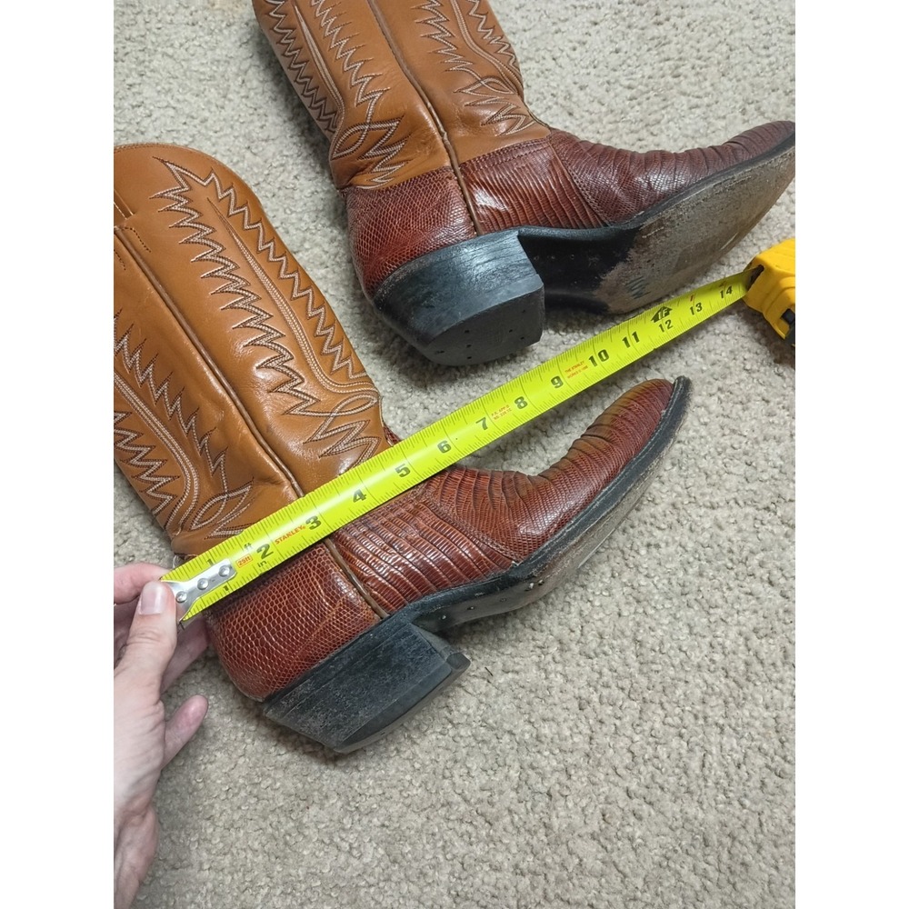 Vintage 80s Cowtown Lizard Skin Western Leather Cowboy Boots Men's 8B Brown - Picture 5 of 10